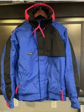 Columbia Blue and Black Ski Jacket with Pink Trim